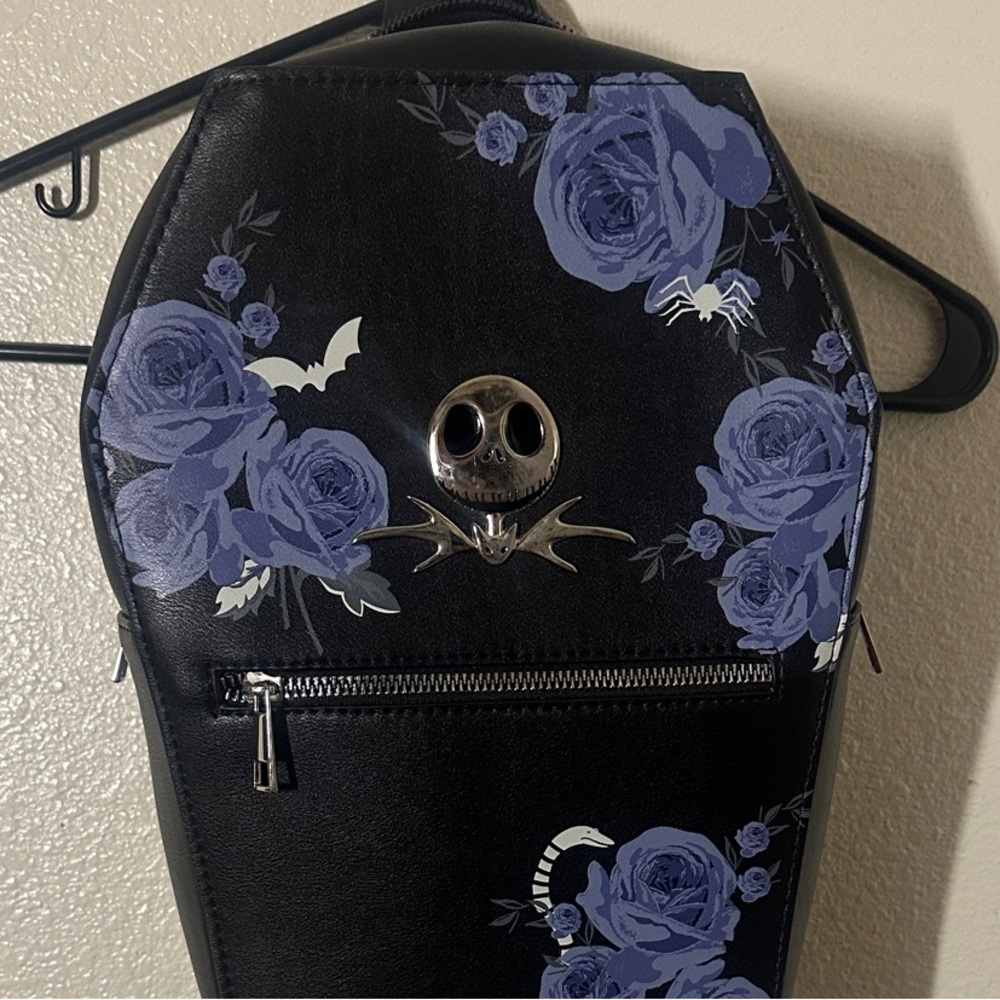 Bioworld Black and Purple Rose Floral Backpack Jack Skellington theme